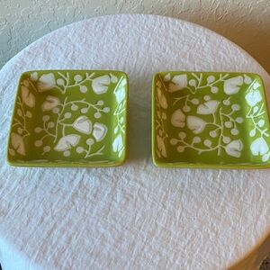 Crate & Barrel: Green Floral Square Dish- set of 2